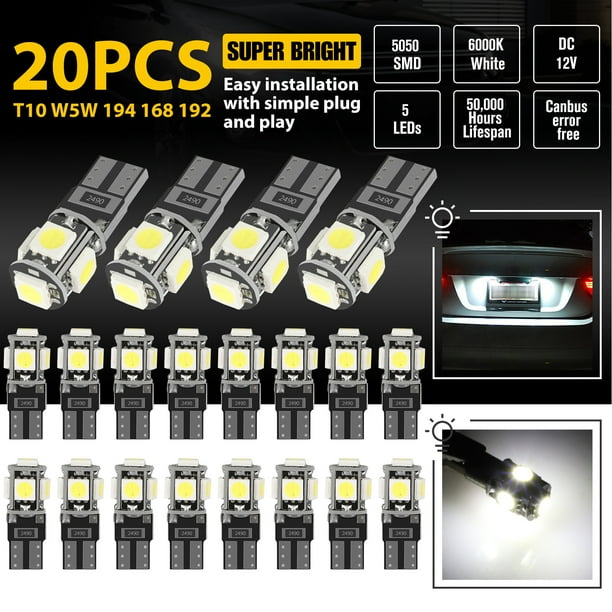 2 × White T10 194 W5W 5-SMD 5050 LED Car Side Marker License Wedge Light 12V 2 × White T10 194 W5W 5-SMD 5050 LED Car Side Marker License Wedge Light 12V